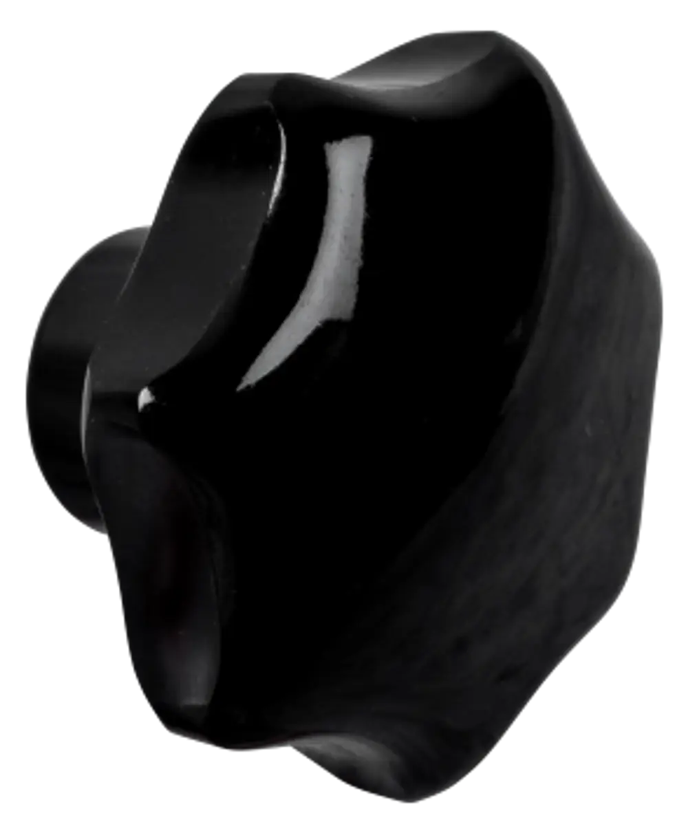 Schwarzer Sterngriff mit einer sechsseitigen Form und glänzender Oberfläche, gefertigt von Wolf, geeignet für verschiedene Anwendungen.